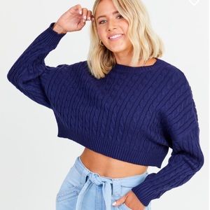 Altar’d State Charlie Sweater in Navy Blue Cropped Cable Knit Size Medium